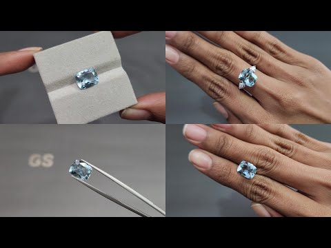 Aquamarine cushion cut 3.31 carats, Madagascar  Video  № 1