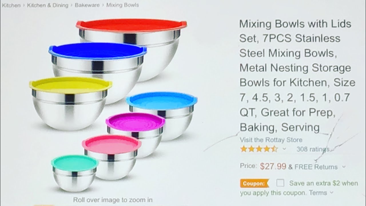 7 Piece Stainless Steel Mixing Bowl Set with Lids / $26.00 on Amazon! /  Honest Review