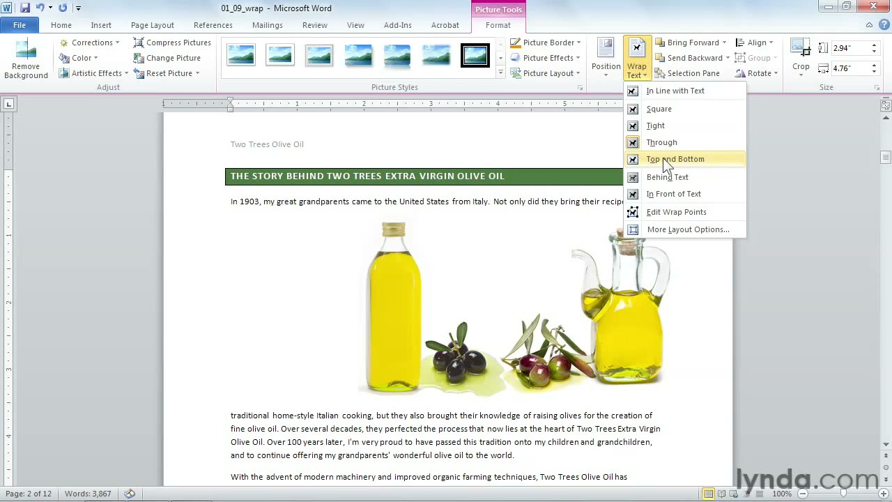 How To Wrap Text In Microsoft Word Lynda Com Tutorial Youtube