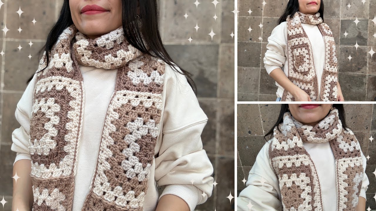 Bufanda con Grannys | Tutorial | Zurda