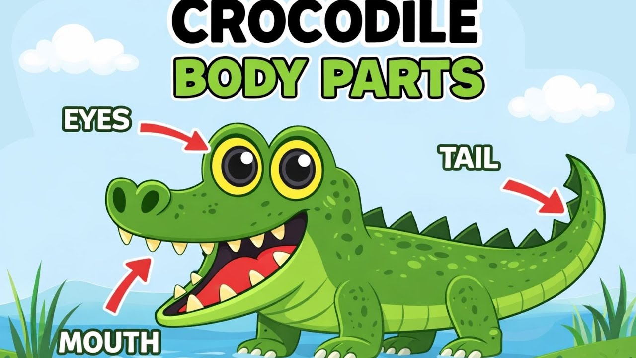 Learn Crocodile Body Parts! 🐊 Fun Drawing & Learning Video for Kids