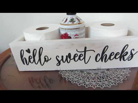 Hello Sweet Cheeks Cute Rustic Wooden Bathroom Decor Box #Domccy #BathroomDecor