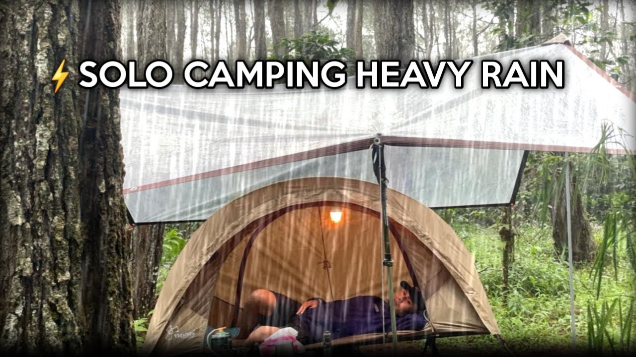 SOLO CAMPING HEAVY RAIN AND THUNDERSTORM - RELAXING RAIN SOUNDS ...