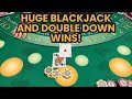 Double deck blackjack  500000 buy in  epic high limit session huge blackjack  double down wins