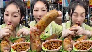 MUKBANG ON DOUYIN | ASMR |(  Pork belly + bloodsausage....) DESSERT | EATING SHOW | 🤤 YUmmy