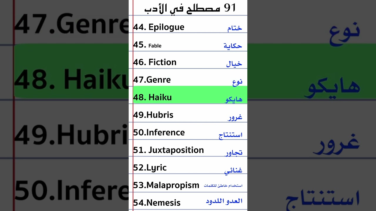 91 literature terms | ٩١ مصطلح في الأدب