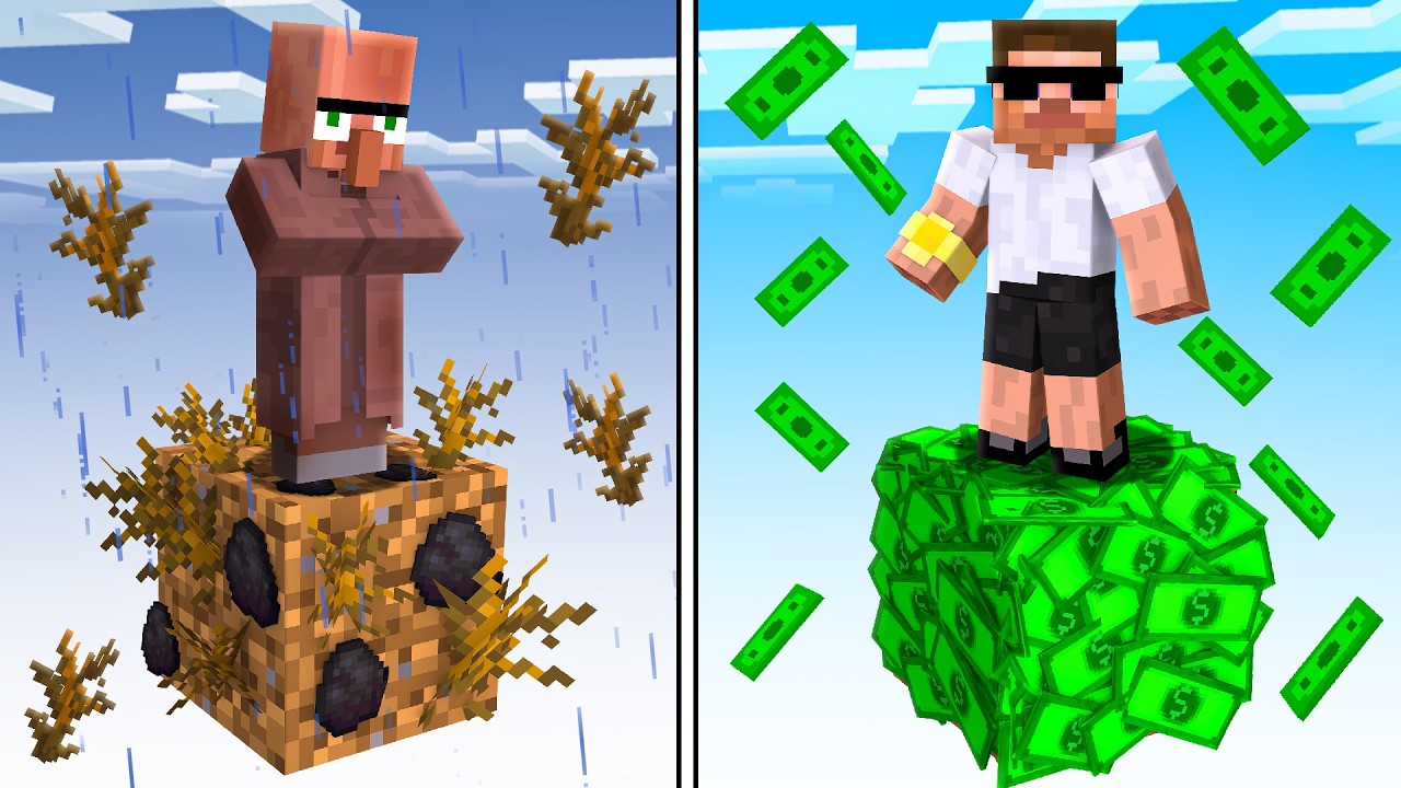 Poor vs Rich One Block Battle in Minecraft..