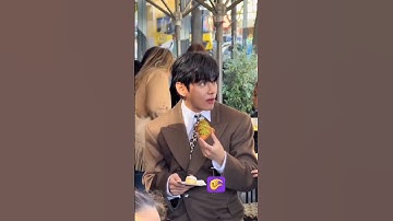 BTS V eating croissants in Paris after the#Celine fashion show#taehyung#kimtaehyung#v#bts#btsshorts