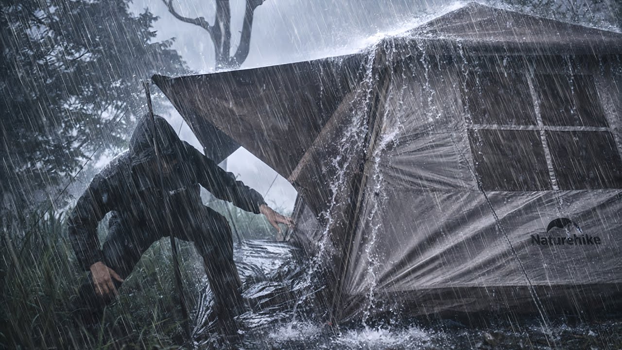 EXTREME STORM CAMPING ‼️CAMPING IN HEAVY RAIN AND LIGHTNING STORMS AT NIGHT 