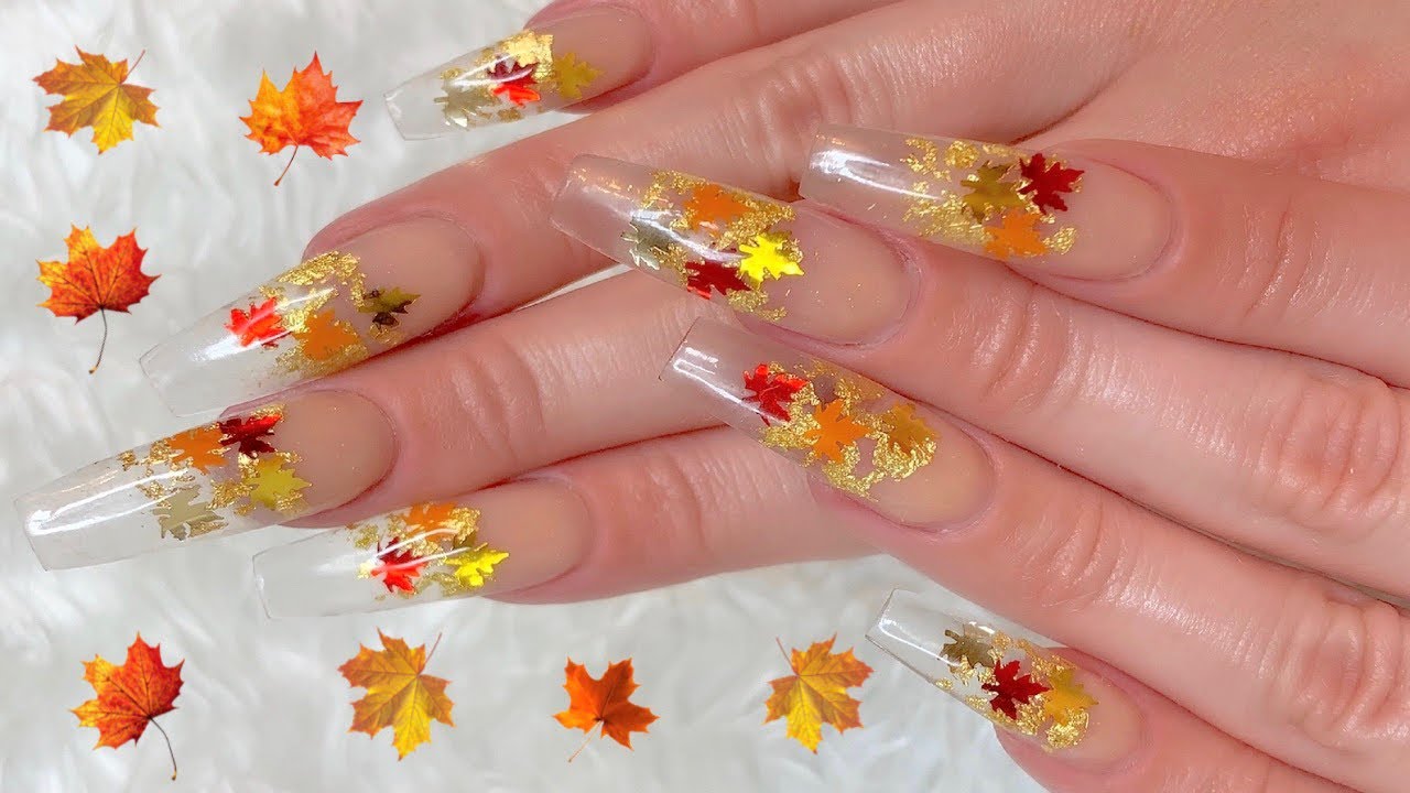 Easy Fall Nail Tutorial With Gold Foil Flakes 