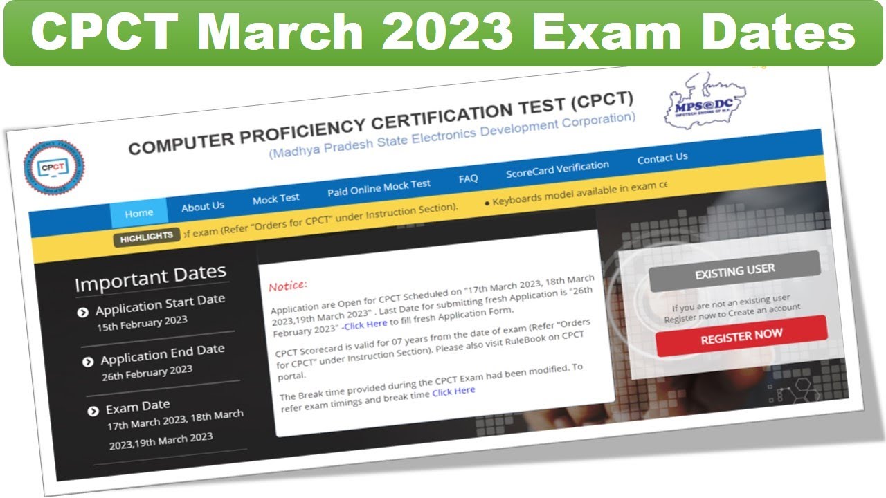 CPCT Exam March 2023 Notification Exam Date 17, 18 & 19 March