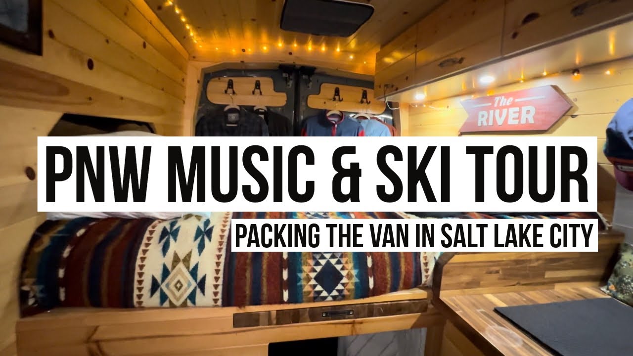 Packing the camper van with music and ski gear in Salt Lake City before leaving for Seattle