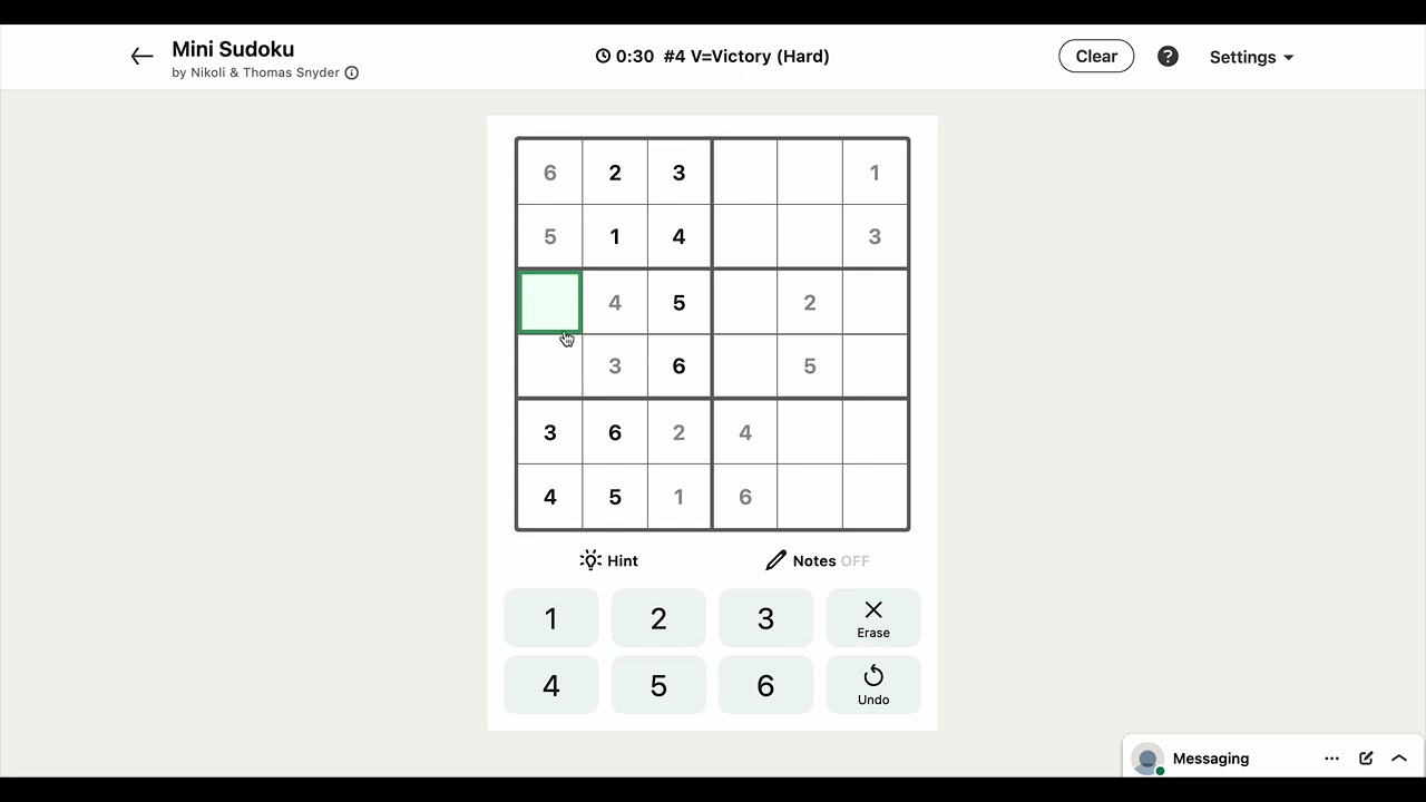 LinkedIn Mini Sudoku #4 V=Victory Today's Answer