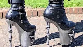 (New POV) Walking in my 8 inch heel skull platform boots