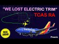 “WE’VE LOST OUR ELECTRIC TRIM”. TCAS RA on approach. Southwest B737 returned to Phoenix. Real ATC