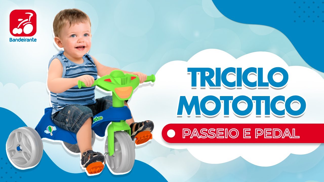 Bandeirante Mototico Passeio & Pedal Triciclo, Rosa/Verde, 76 x 50.5 x 91  cm