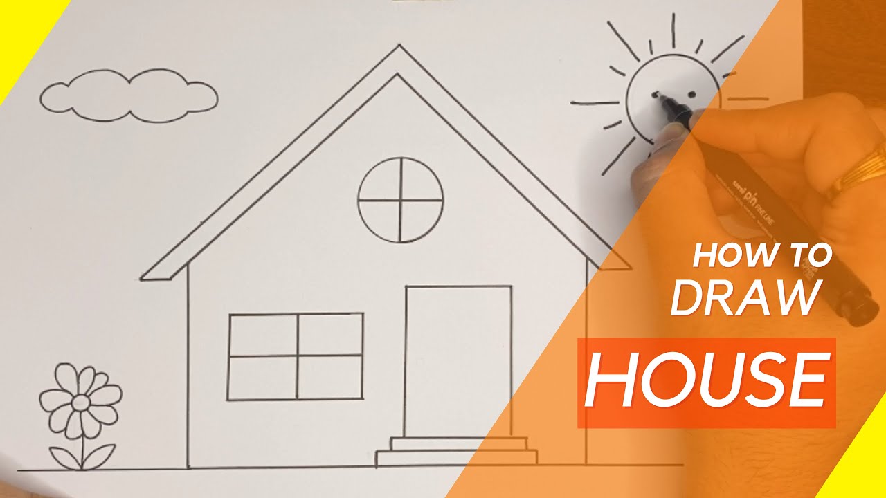 How to draw a house | Easy step by step drawing for kids and beginners ...