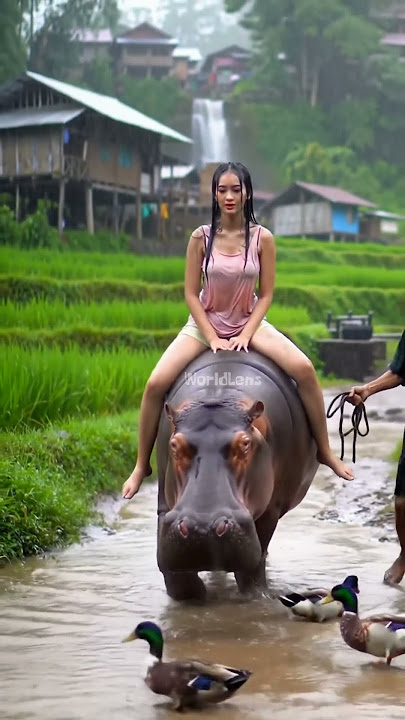 Peaceful Rain in Minang Village with Girl and Hippo #asmrrain #ambientrain
