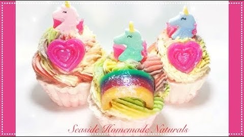 Making Unicorn Cupcake Cold Process Soap (Heart and Rainbow embeds)