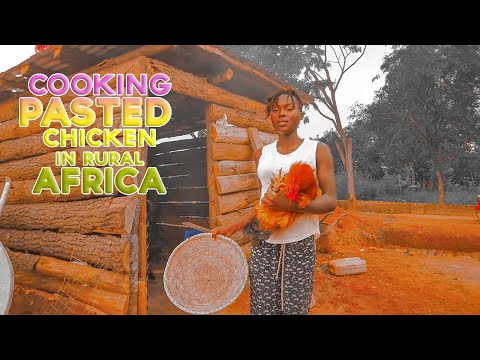 Traditional way of cooking chicken mixed with peanut butter in Africa//Village life