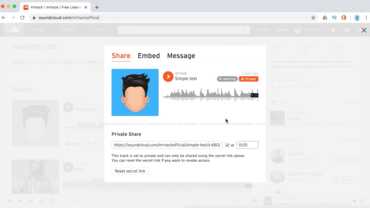 How to CREATE A SECRET LINK on SOUNDCLOUD?