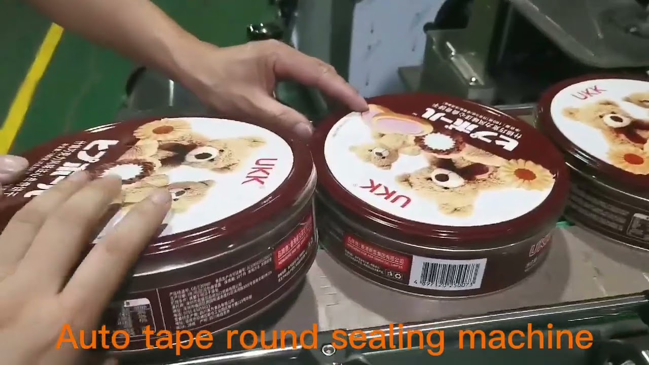 Auto container tape around machine for metals cans,plastic bottle,Tin box,round shape tape equipment