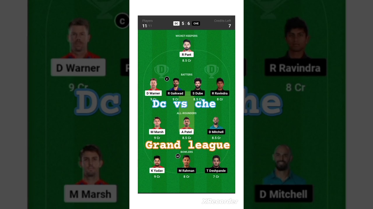 che vs dc dream 11 TEAM| dc vs che