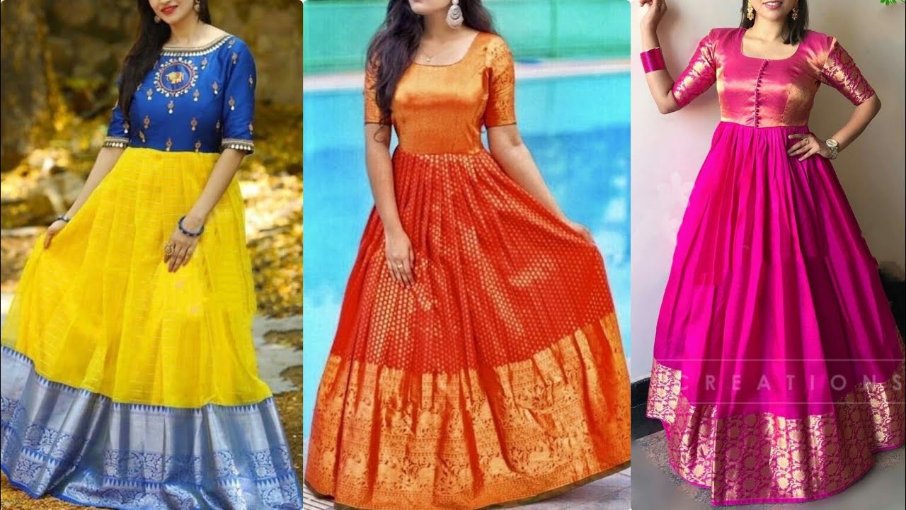 DIY : Convert Old SAREE/Fabric Into double layer Ruffle Dress / Long Gown  Dress - YouTube