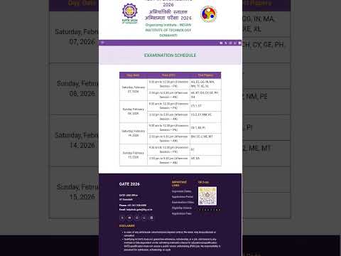 GATE 2026 Branch Wise Examination Schedule