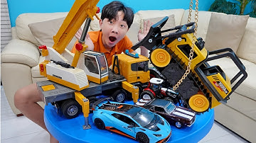 Yejun Plays Big Crane Truck Car Toy for Kids Educational Video