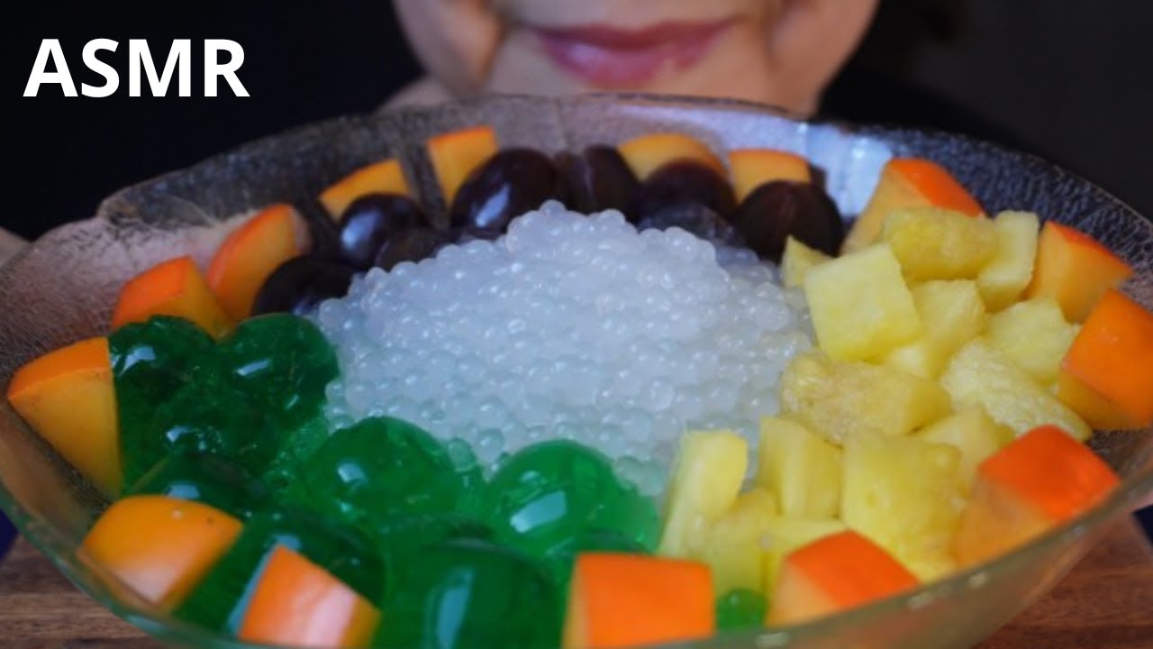 ASMR SAGO JELLY FRUITS PERSIMMON KAKI GRAPE🍇/ NO TALKING (EATING SOUNDS) Sica's-ASMR