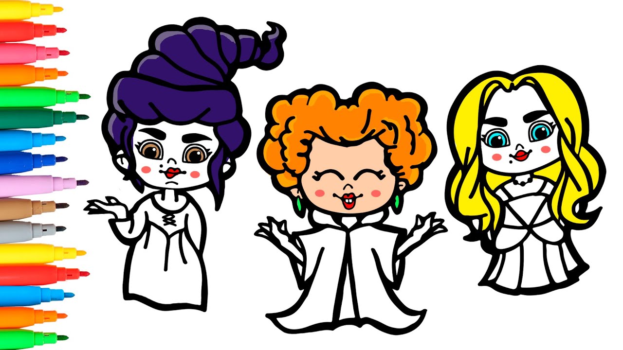 Colorea a las tres BRUJAS de HOCUS POCUS 🔮🧙‍♀️ Dibujos para niños -  thptnganamst.edu.vn