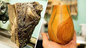 A Beautiful Vase from a Piece of Firewood - Woodturning / Drechseln