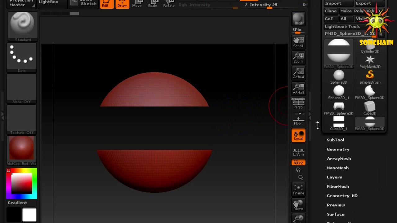 como quitar linea en el centro de la pantalla zbrush