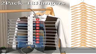 Upgrade 9 Layers Pants Hangers Space Saving, 2 Pack Non Slip Stainless Steel Multifunctional Pants