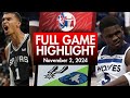 San Antonio Spurs Vs Minnesota Timberwolves Nov 2 2024 Full Game Highlights
