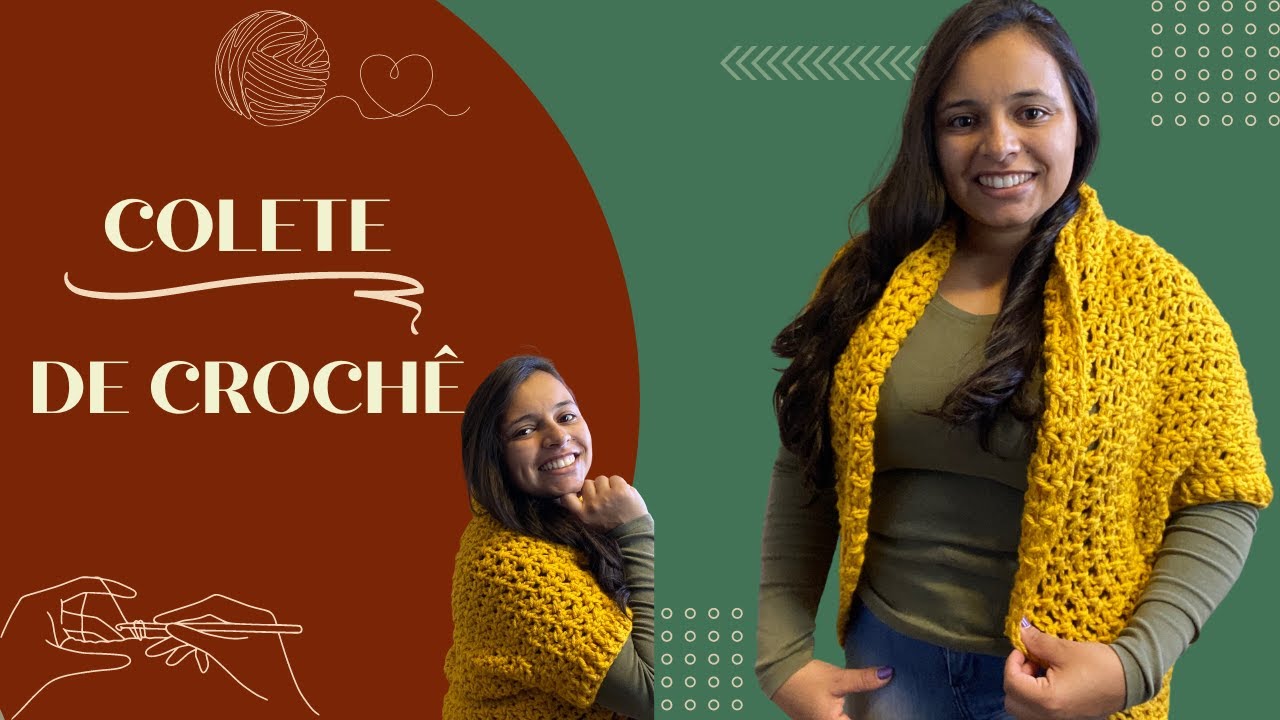 COLETE - CASACO DE CROCHÊ - COM APENAS UM RETANGULO