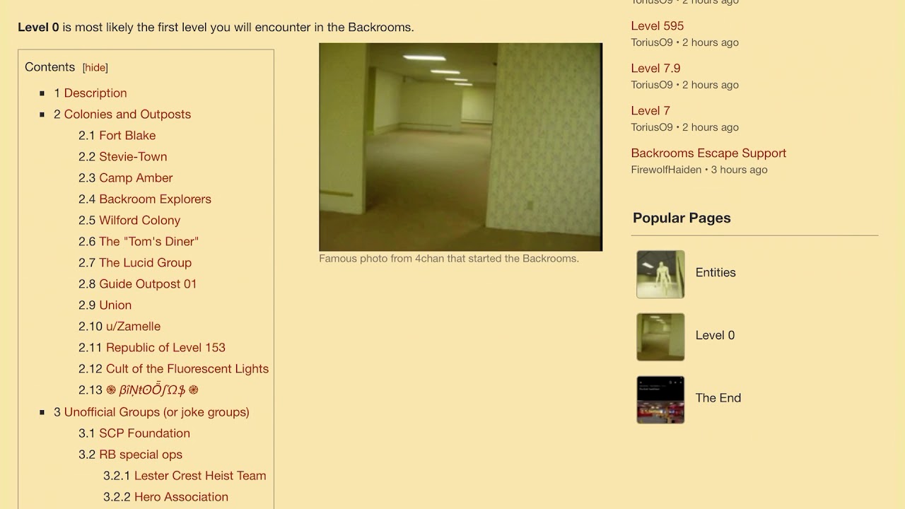 Level List, Backrooms Wiki