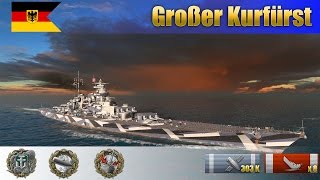 Захватывающий бой на немецком линкоре Großer Kurfürst-8 фрагов, 303К урона  | WoWS Replays