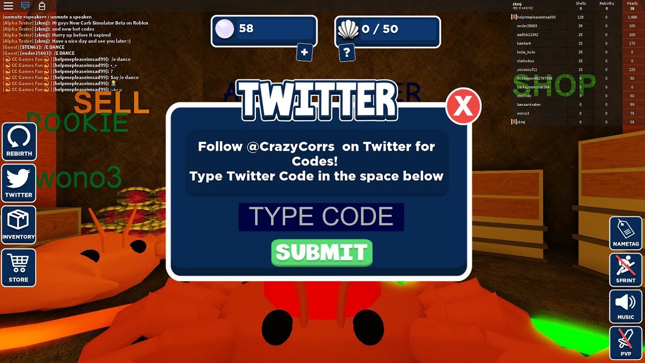 Roblox CODES NEW Crab Simulator BETA YouTube