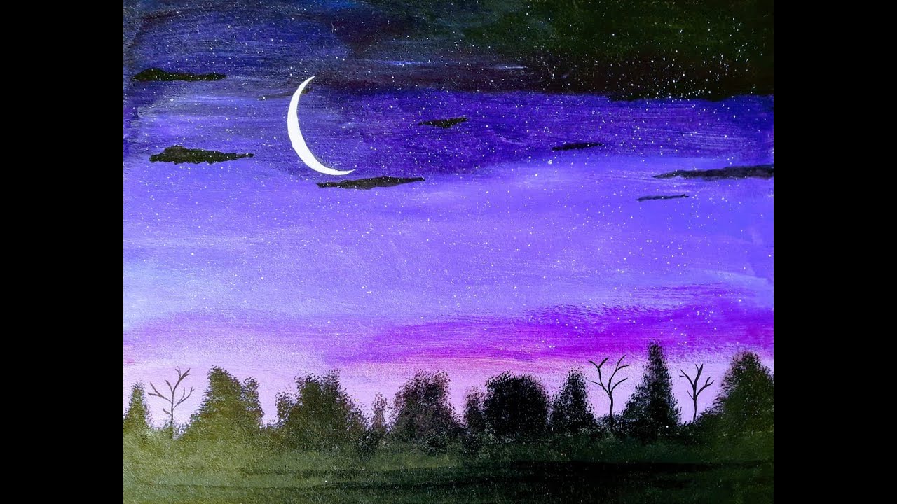 Acrylic Night Sky Painting Simple Acrylic Tutorial YouTube
