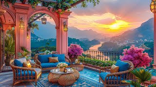 Cozy Coffee Balcony Ambience with Sweet Sunset ☕ Warm Jazz Instrumental Music for Sleep, Focus