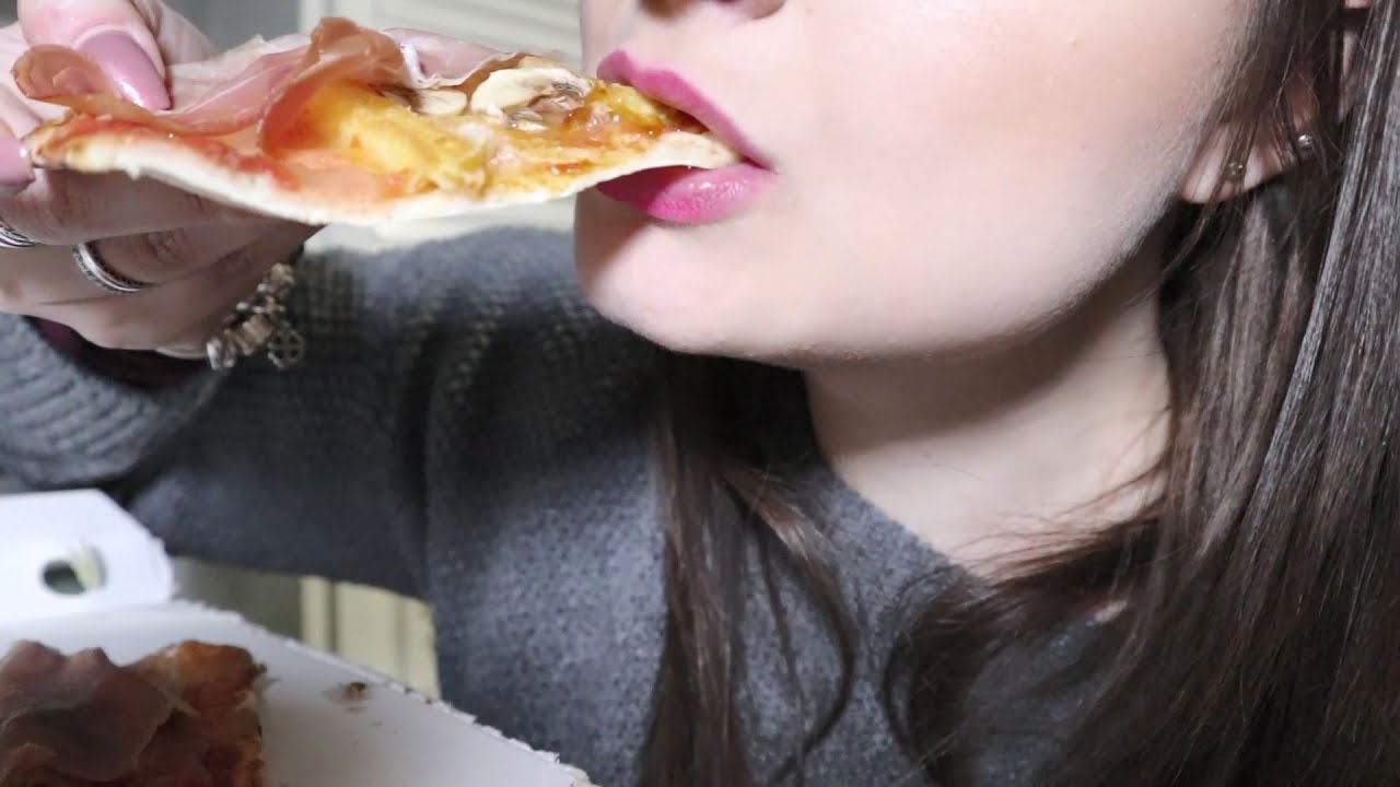 ASMR Eating PIZZA with ham, mushrooms and fries || Eating Sounds No Talking