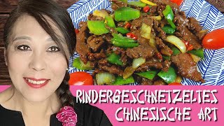 Rindergeschnetzeltes  chinesische Art, beef strips with vegetables  chinese style, 青椒洋葱牛肉