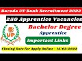 Baroda UP Bank Recruitment 2022 – 250 Apprentice Vacancies ||