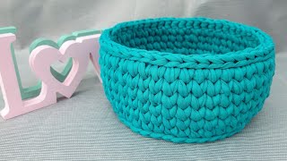 (español) CESTA REDONDA DE TRAPILLO CROCHET