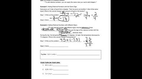 Lesson 3.2 Adding Rational Numbers