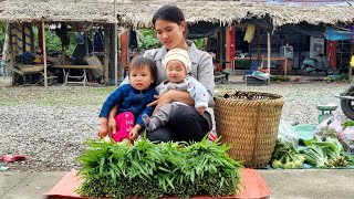 Single Girl: Harvesting Chive garden Goes market to sell - Cooking with two children