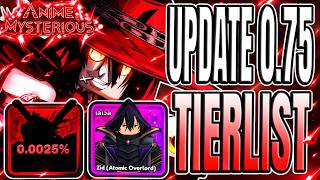 The BEST Update 0.75 Tier List in Anime Mysterious!! (Roblox)