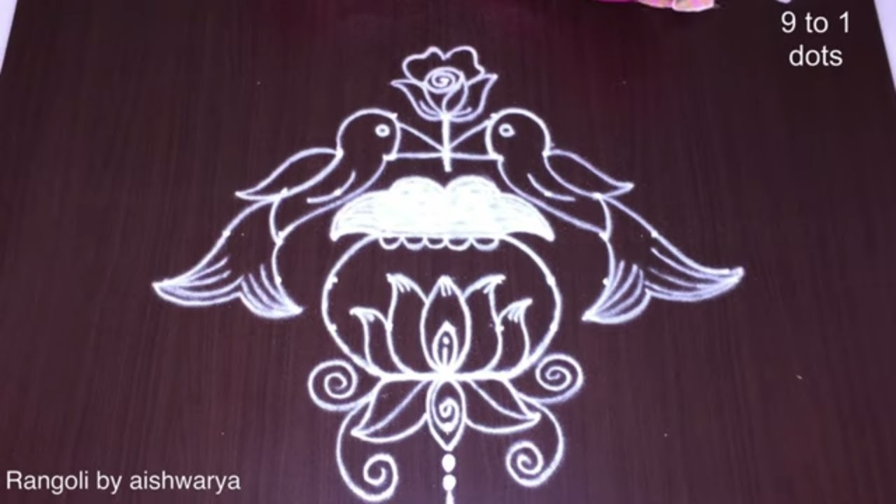 Beautiful and Pretty Lotus Parrot Kolam